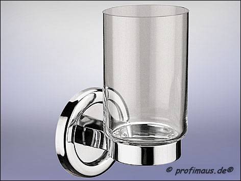 Glashalter Rombo aus poliertem Messing, v
erchromt, Kristall-Glasbecher klar.