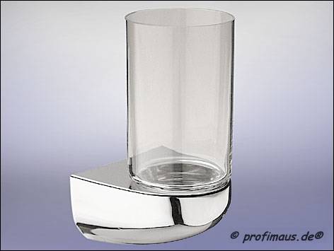 Glashalter Stelvio aus poliertem Messing-
guss, verchromt, mit klarem Kristall-Glasbecher.
