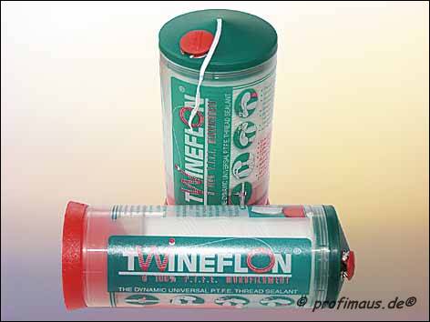 Twineflon Gewindedichtfaden aus 100% Polytetrafluoroethelyne (P.T.F.E.) 
zur Abdichtung von Metall- und Kunststoffgewinden.

MEHR INFO IN PDF FORM !!